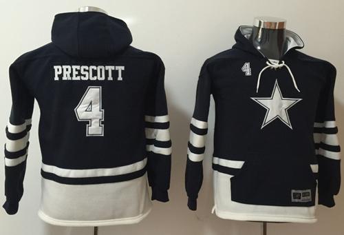 Cowboys #4 Dak Prescott Navy/White Youth Name & Number Pullover Hoodie cheap jerseys for sale - CheapJerseys.Shop