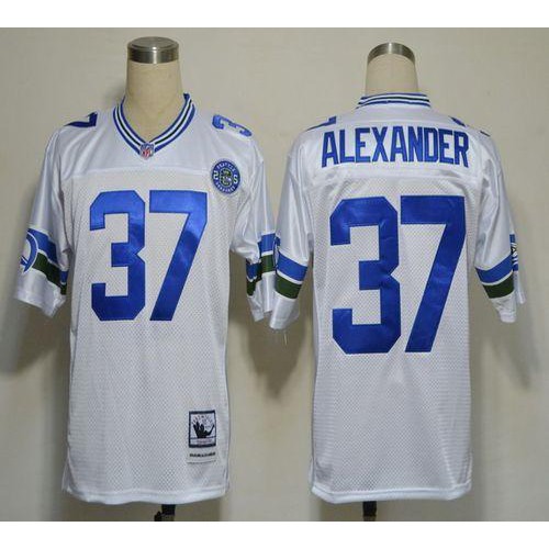Mitchell And Ness Seattle Seahawks #37 Shaun Alexander White Stitched Throwback Jersey Men's cheap jerseys for sale - CheapJerseys.Shop