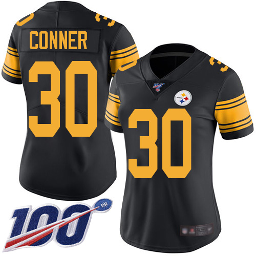 Pittsburgh Steelers #30 James Conner Black Women's Stitched Limited Rush 100th Season Jersey Womens cheap jerseys for sale - CheapJerseys.Shop
