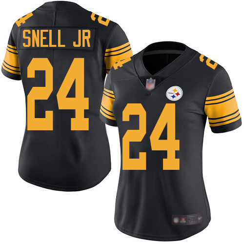 Pittsburgh Steelers #24 Benny Snell Jr. Black Women's Stitched Limited Rush Jersey Womens cheap jerseys for sale - CheapJerseys.Shop