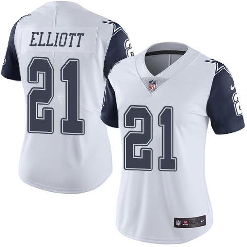 Cowboys #21 Ezekiel Elliott White Women's Stitched Limited Rush Jersey cheap jerseys for sale - CheapJerseys.Shop