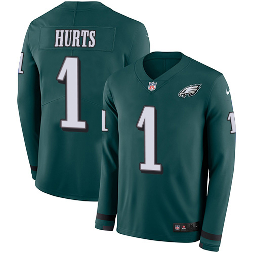 Eagles #1 Jalen Hurts Green Team Color Men's Stitched Limited Therma Long Sleeve Jersey cheap jerseys for sale - CheapJerseys.Shop