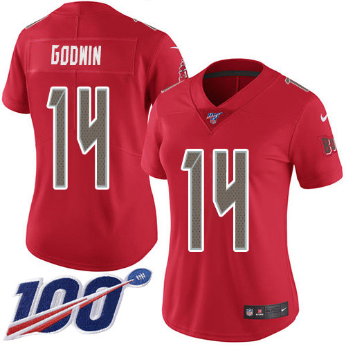 Buccaneers #14 Chris Godwin Red Women's Stitched Limited Rush 100th Season Jersey cheap jerseys for sale - CheapJerseys.Shop