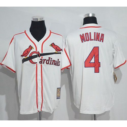 Mitchell And Ness St.Louis Cardinals #4 Yadier Molina White Throwback Stitched Jersey Men's cheap jerseys for sale - CheapJerseys.Shop