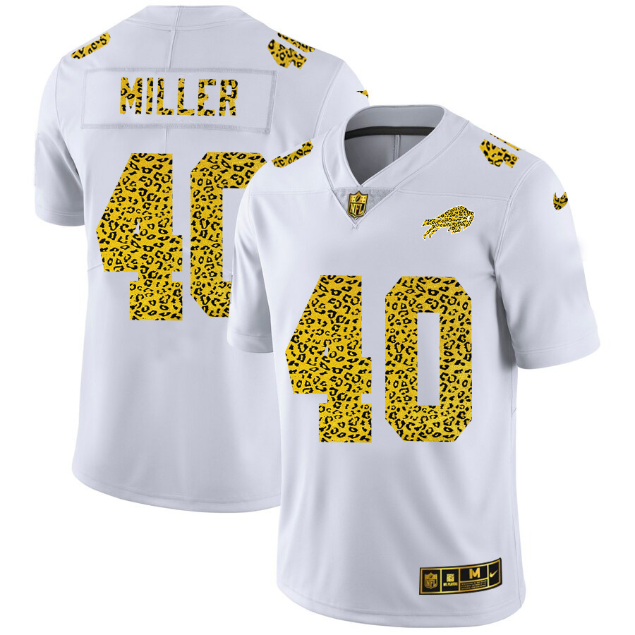 Buffalo Bills #40 Von Miller Men's Flocked Leopard Print Vapor Limited Jersey White cheap jerseys for sale - CheapJerseys.Shop