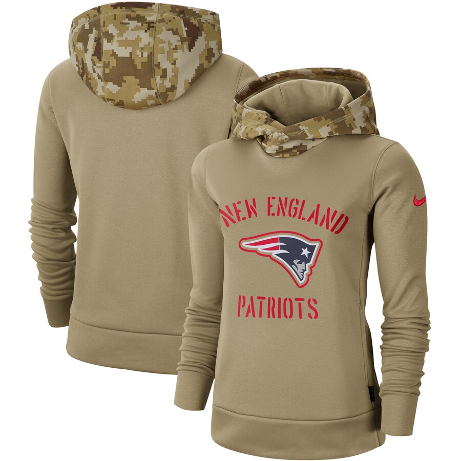 Women's New England Patriots Khaki 2019 Salute To Service Therma Pullover Hoodie cheap jerseys for sale - CheapJerseys.Shop