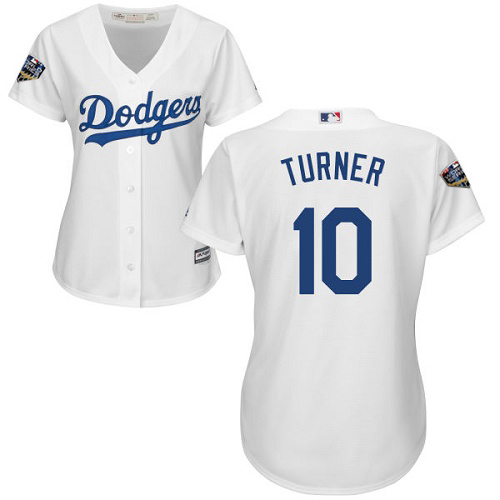 Los Angeles Dodgers #10 Justin Turner White Home 2018 World Series Women's Stitched Jersey Womens cheap jerseys for sale - CheapJerseys.Shop