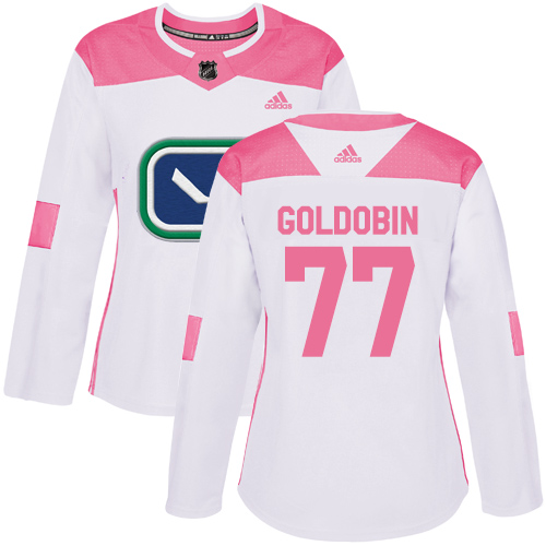 Vancouver Canucks #77 Nikolay Goldobin White/Pink Authentic Fashion Women's Stitched Jersey Womens cheap jerseys for sale - CheapJerseys.Shop