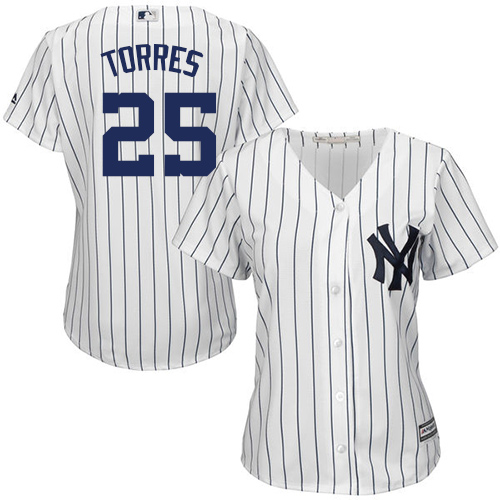 New York Yankees #25 Gleyber Torres White Strip Home Women's Stitched Jersey Womens cheap jerseys for sale - CheapJerseys.Shop