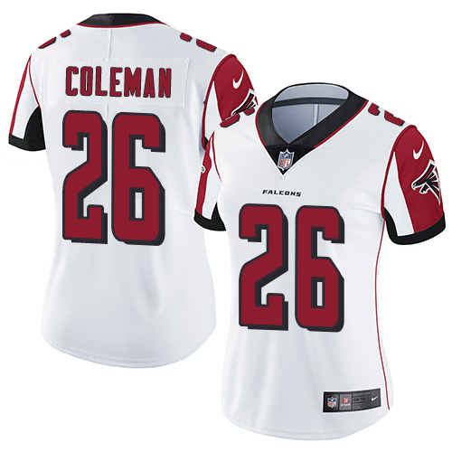 Atlanta Falcons #26 Tevin Coleman White Women's Stitched Vapor Untouchable Limited Jersey Womens cheap jerseys for sale - CheapJerseys.Shop