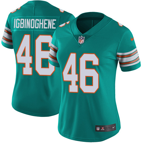 Miami Dolphins #46 Noah Igbinoghene Aqua Green Alternate Women's Stitched Vapor Untouchable Limited Jersey Womens cheap jerseys for sale - CheapJerseys.Shop