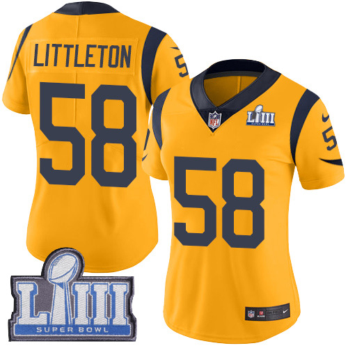Los Angeles Rams #58 Cory Littleton Gold Super Bowl LIII Bound Women's Stitched Limited Rush Jersey Womens cheap jerseys for sale - CheapJerseys.Shop