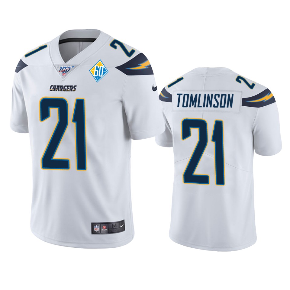 Los Angeles Chargers #21 Ladainian Tomlinson White 60th Anniversary Vapor Limited Jersey cheap jerseys for sale - CheapJerseys.Shop