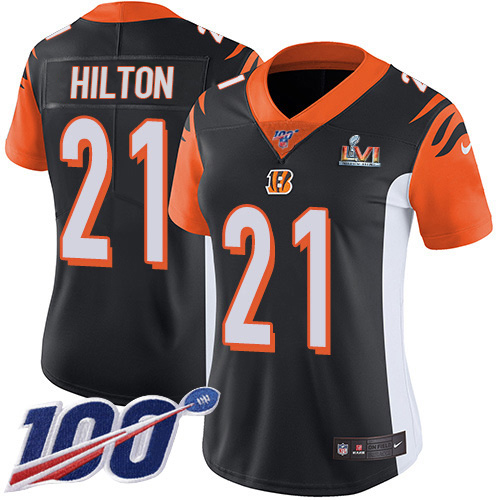 Cincinnati Bengals #21 Mike Hilton Black Team Color Super Bowl LVI Patch Women's Stitched 100th Season Vapor Limited Jersey Womens cheap jerseys for sale - CheapJerseys.Shop