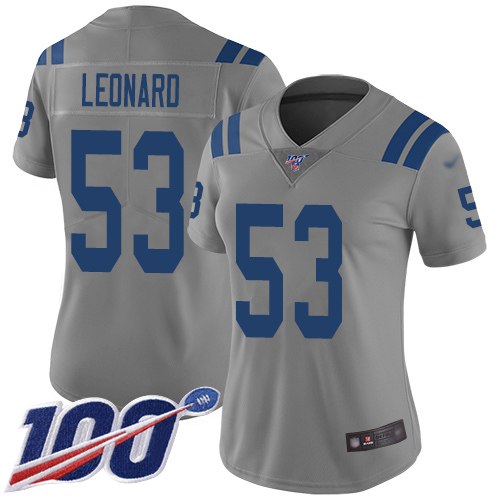 Indianapolis Colts #53 Darius Leonard Gray Women's Stitched Limited Inverted Legend 100th Season Jersey Womens cheap jerseys for sale - CheapJerseys.Shop