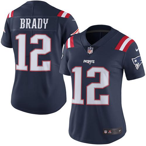 Patriots #12 Tom Brady Navy Blue Women's Stitched Limited Rush Jersey cheap jerseys for sale - CheapJerseys.Shop