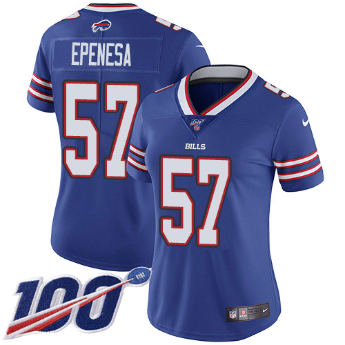 Buffalo Bills #57 A.J. Epenesas Royal Blue Team Color Women's Stitched 100th Season Vapor Untouchable Limited Jersey Womens cheap jerseys for sale - CheapJerseys.Shop