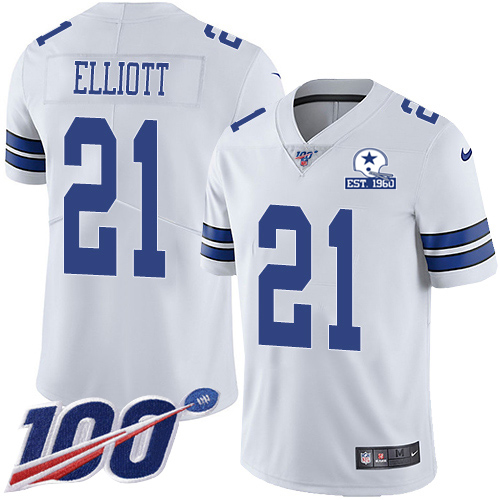 Cowboys #21 Ezekiel Elliott White Men's Stitched With Established In 1960 Patch 100th Season Vapor Untouchable Limited Jersey cheap jerseys for sale - CheapJerseys.Shop