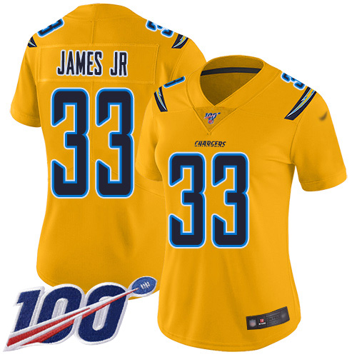 Chargers #33 Derwin James Jr Gold Women's Stitched Limited Inverted Legend 100th Season Jersey cheap jerseys for sale - CheapJerseys.Shop