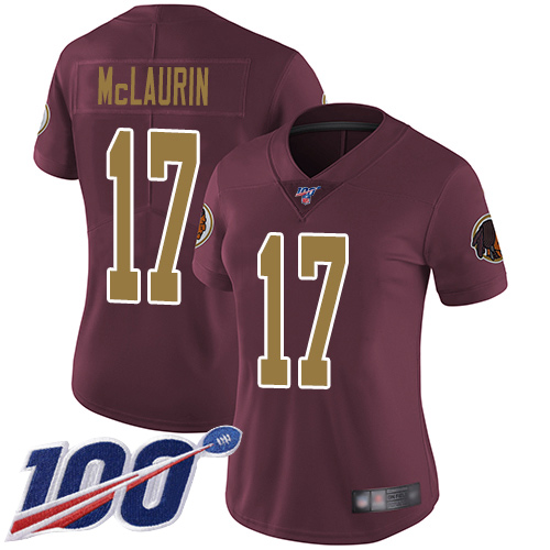Commanders #17 Terry McLaurin Burgundy Red Alternate Women's Stitched 100th Season Vapor Limited Jersey cheap jerseys for sale - CheapJerseys.Shop