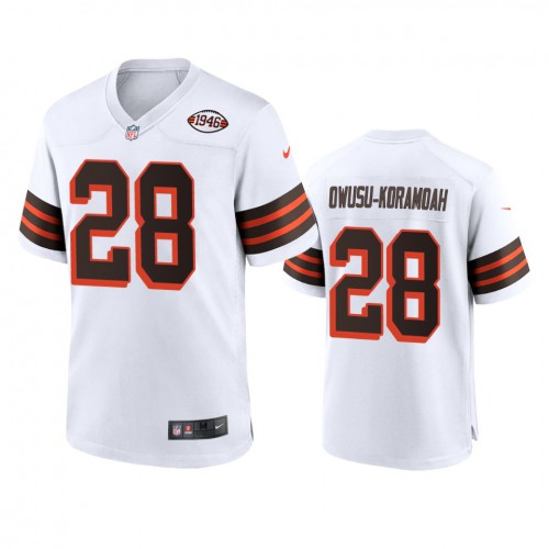 Men's Cleveland Browns #28 Jeremiah Owusu-Koramoah 1946 Collection Alternate Game Limited Jersey - White Men's cheap jerseys for sale - CheapJerseys.Shop