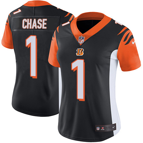 Bengals #1 Ja'Marr Chase Black Team Color Women's Stitched Vapor Untouchable Limited Jersey cheap jerseys for sale - CheapJerseys.Shop