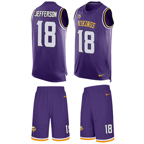 Vikings #18 Justin Jefferson Purple Team Color Men's Stitched Limited Tank Top Suit Jersey cheap jerseys for sale - CheapJerseys.Shop