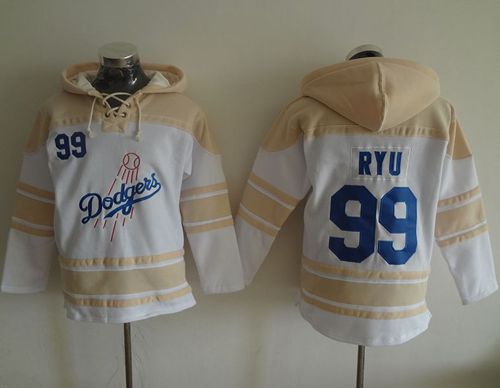 Dodgers #99 Hyun-Jin Ryu White Sawyer Hooded Sweatshirt Hoodie cheap jerseys for sale - CheapJerseys.Shop