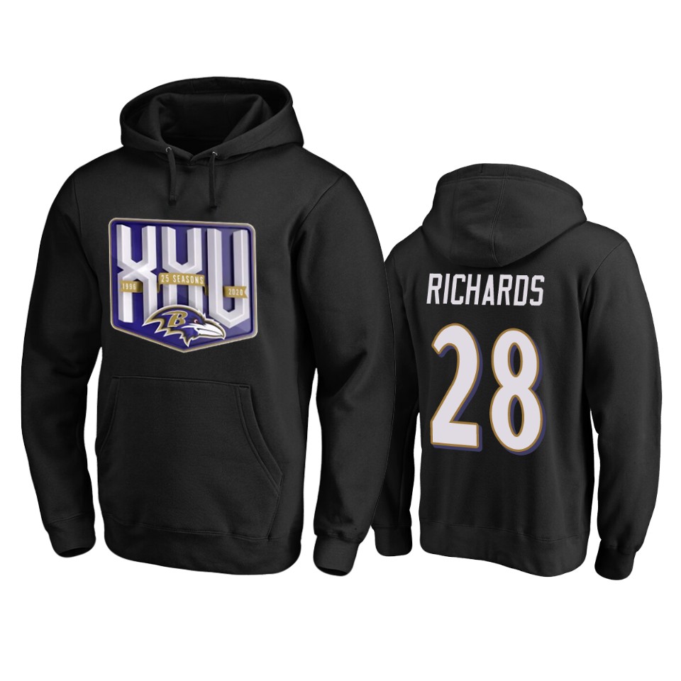 Baltimore Ravens #28 Jordan Richards Men's Black Team 25th Season Pullover Hoodie cheap jerseys for sale - CheapJerseys.Shop