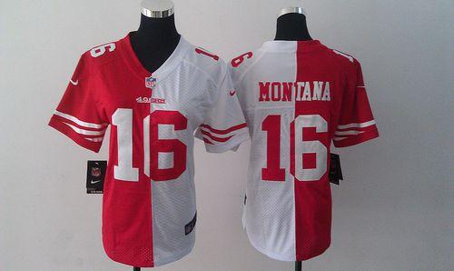 49ers #16 Joe Montana Red/White Women's Stitched Elite Split Jersey cheap jerseys for sale - CheapJerseys.Shop