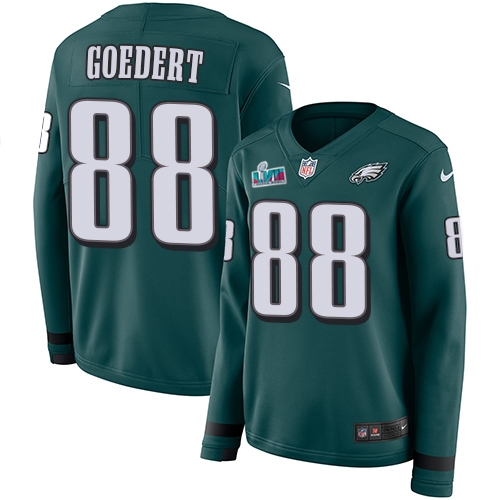 Eagles #88 Dallas Goedert Green Super Bowl LVII Patch Team Color Women's Stitched Limited Therma Long Sleeve Jersey cheap jerseys for sale - CheapJerseys.Shop