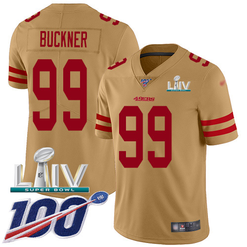 San Francisco 49ers #99 DeForest Buckner Gold Super Bowl LIV 2020 Men's Stitched Limited Inverted Legend 100th Season Jersey Men's cheap jerseys for sale - CheapJerseys.Shop