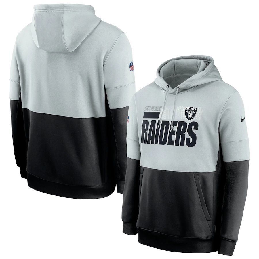 Las Vegas Raiders Sideline Impact Lockup Performance Pullover Hoodie Silver Black cheap jerseys for sale - CheapJerseys.Shop
