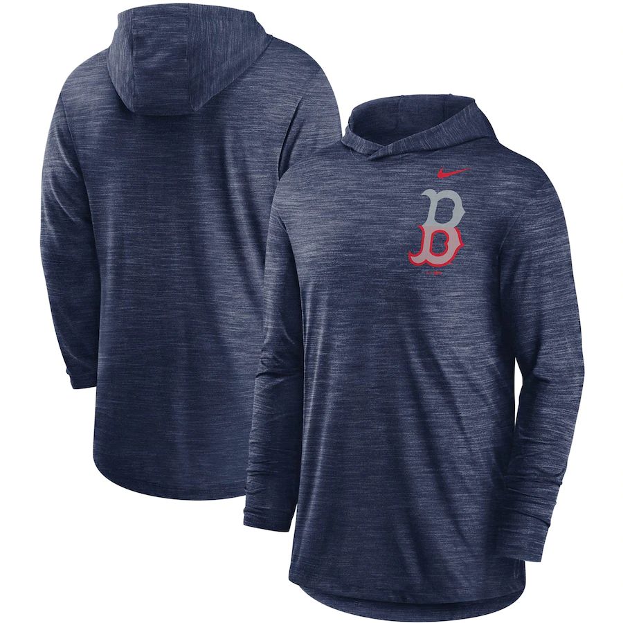 Boston Red Sox Split Logo Performance Long Sleeve Hoodie Top Navy cheap jerseys for sale - CheapJerseys.Shop