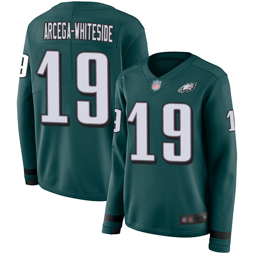 Philadelphia Eagles #19 JJ Arcega-Whiteside Midnight Green Team Color Women's Stitched Limited Therma Long Sleeve Jersey Womens cheap jerseys for sale - CheapJerseys.Shop