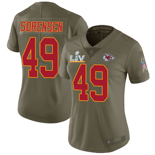 Kansas City Chiefs #49 Daniel Sorensen Olive Women's Super Bowl LV Bound Stitched Limited 2017 Salute To Service Jersey Womens cheap jerseys for sale - CheapJerseys.Shop