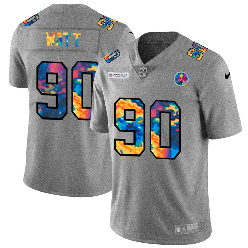 Pittsburgh Steelers #90 T.J. Watt Men's Multi-Color 2020 Crucial Catch Jersey Greyheather cheap jerseys for sale - CheapJerseys.Shop