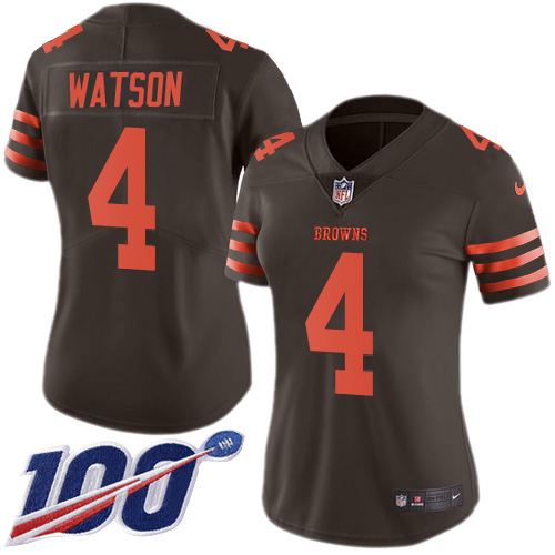 Browns #4 Deshaun Watson Brown Women's Stitched Limited Rush 100th Season Jersey cheap jerseys for sale - CheapJerseys.Shop
