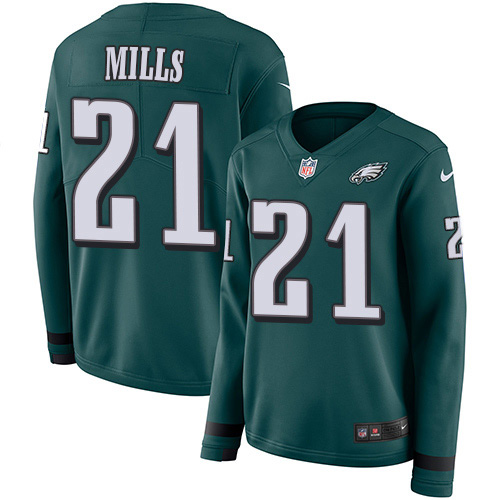 Philadelphia Eagles #21 Jalen Mills Green Team Color Women's Stitched Limited Therma Long Sleeve Jersey Womens cheap jerseys for sale - CheapJerseys.Shop