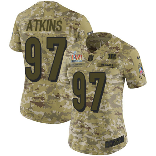 Cincinnati Bengals #97 Geno Atkins Camo Super Bowl LVI Patch Women's Stitched Limited 2018 Salute To Service Jersey Womens cheap jerseys for sale - CheapJerseys.Shop