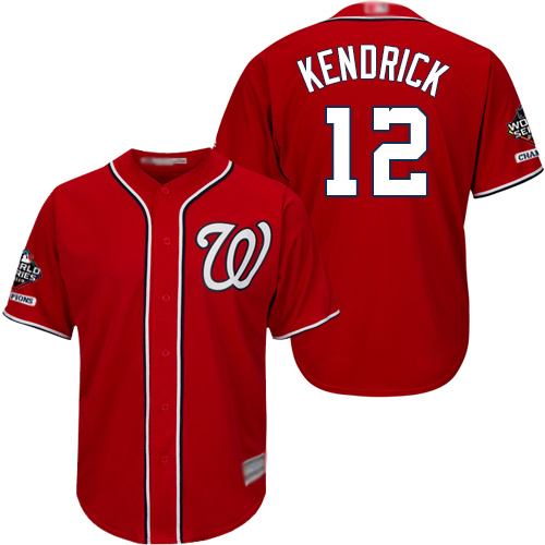 Washington Nationals #12 Howie Kendrick Red Cool Base 2019 World Series Champions Stitched Jersey Men's cheap jerseys for sale - CheapJerseys.Shop