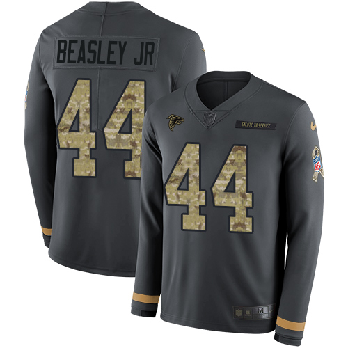 Atlanta Falcons #44 Vic Beasley Jr Anthracite Salute to Service Men's Stitched Limited Therma Long Sleeve Jersey Men's cheap jerseys for sale - CheapJerseys.Shop