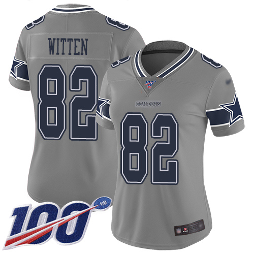 Dallas Cowboys #82 Jason Witten Gray Women's Stitched Limited Inverted Legend 100th Season Jersey Womens cheap jerseys for sale - CheapJerseys.Shop