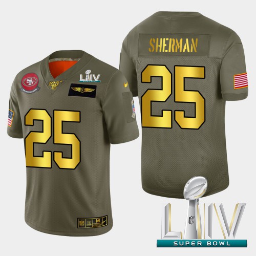 San Francisco 49ers #25 Richard Sherman Men's Olive Gold Super Bowl LIV 2020 2019 Salute to Service 100 Limited Jersey Men's cheap jerseys for sale - CheapJerseys.Shop