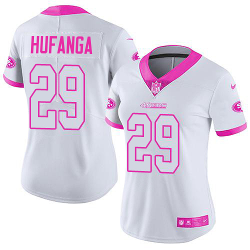 49ers #29 Talanoa Hufanga White/Pink Women's Stitched Limited Rush Fashion Jersey cheap jerseys for sale - CheapJerseys.Shop