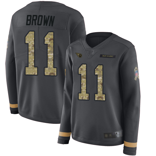 Tennessee Titans #11 A.J. Brown Anthracite Salute to Service Women's Stitched Limited Therma Long Sleeve Jersey Womens cheap jerseys for sale - CheapJerseys.Shop