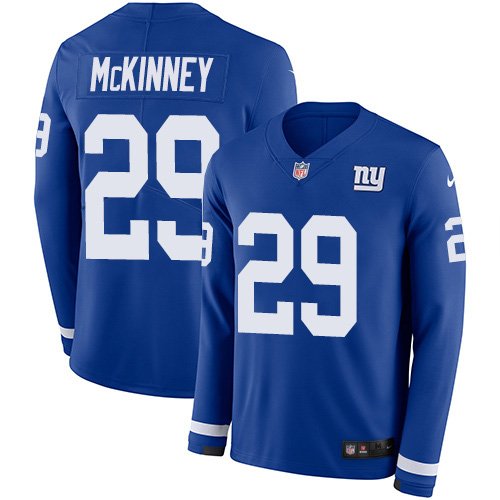 New York Giants #29 Xavier McKinney Royal Blue Team Color Men's Stitched Limited Therma Long Sleeve Jersey Men's cheap jerseys for sale - CheapJerseys.Shop