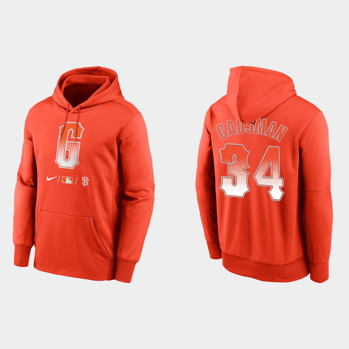 San Francisco Giants #34 Kevin Gausman Men's 2021 City Connect Therma Pullover Orange Hoodie cheap jerseys for sale - CheapJerseys.Shop