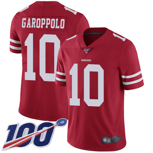 49ers #10 Jimmy Garoppolo Red Team Color Youth Stitched 100th Season Vapor Limited Jersey cheap jerseys for sale - CheapJerseys.Shop