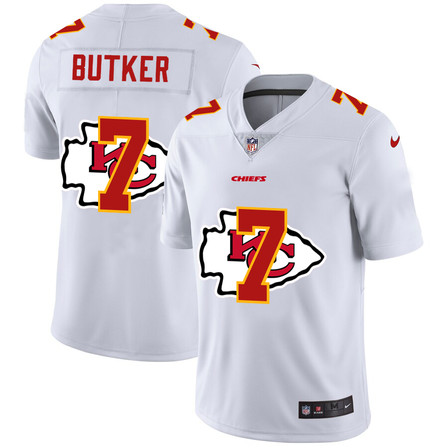 Kansas City Chiefs #7 Harrison Butker White Men's Team Logo Dual Overlap Limited Jersey cheap jerseys for sale - CheapJerseys.Shop